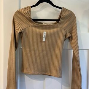 Madewell Ribbed Tan Long Sleeve Top